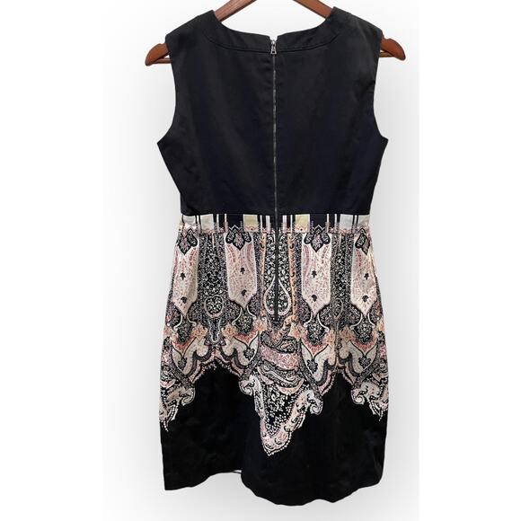 Tahari Arthur Paisley Sleeveless Stretch Midi Sheath Dress Black Sz 4 Lined - Picture 2 of 6